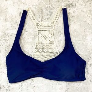 Aerie | Navy & Cream Crochet Racerback Bikini Top